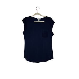 Calvin Klein Navy Blue Cap Sleeve Pocket Blouse Size Medium